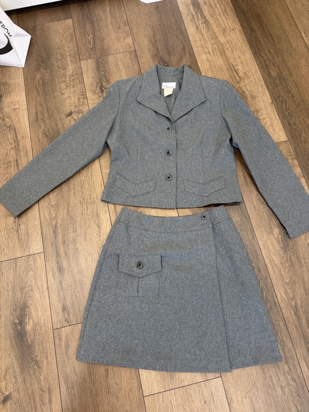 Dani Michaels Gray Two-Piece Wool Blend Skirt Set